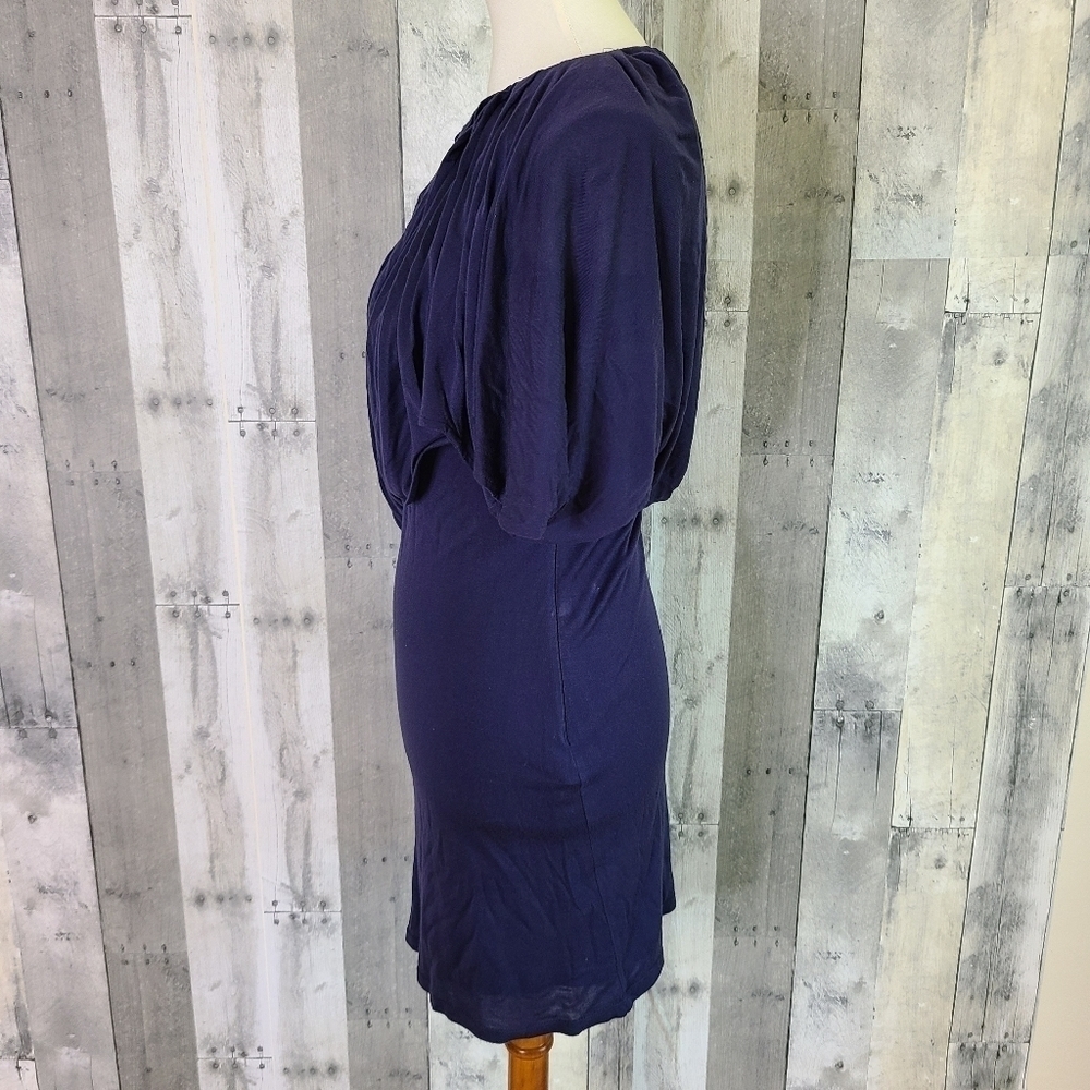 SALONI Size 8 Navy Draped Pleated Top Dress - Picture 2 of 4